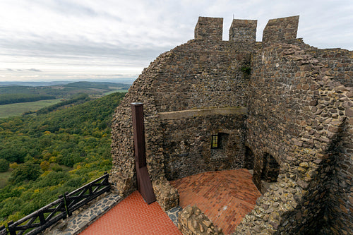 Hollókő castle on a cloudy autumn day