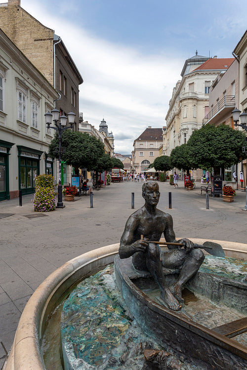 Statue of a boatman in the old center of Gyor