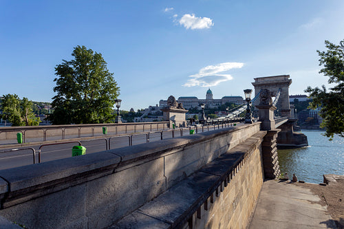 The famous Chain bridge in Budapest on a sunny afternoon.
