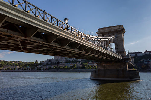 The famous Chain bridge in Budapest on a sunny afternoon.