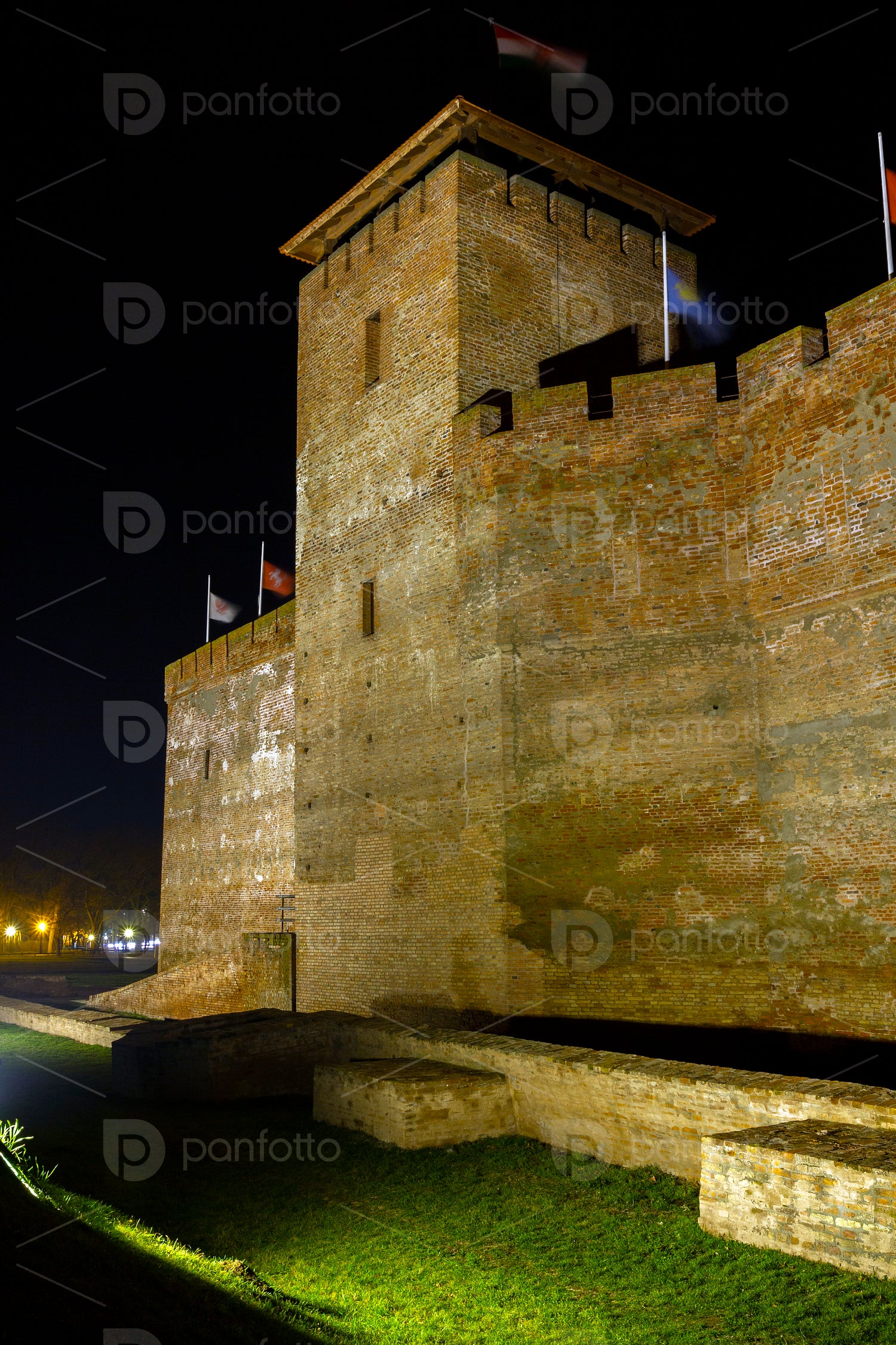 Gyula Castle in Gyula on a winter night