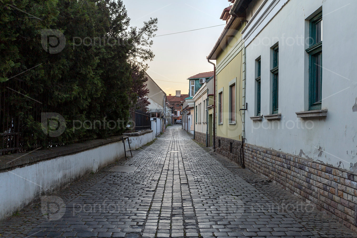 Cobblestone street in Eger, Hungary
