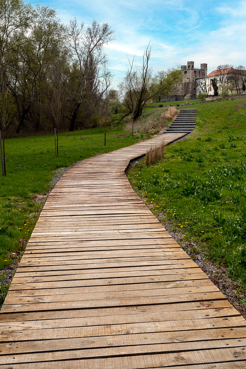 Wooden sidewalk at the Castle of Sárospatak