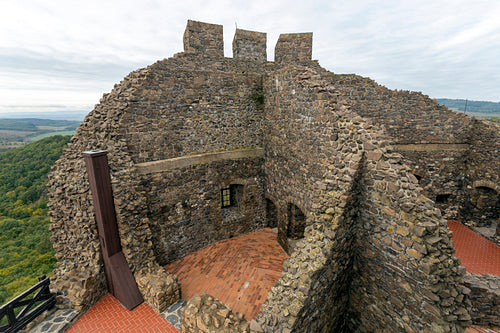 Hollókő castle on a cloudy autumn day