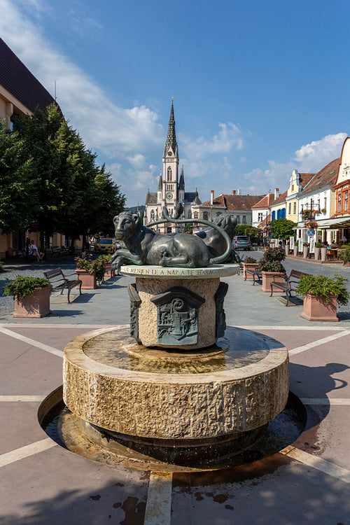 Fountain on the main square of Koszeg, Hungary