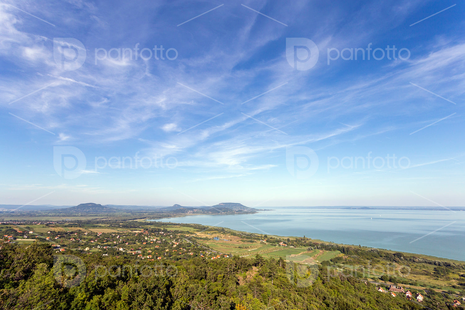 Lake Balaton with the Badacsony mountain in the background.