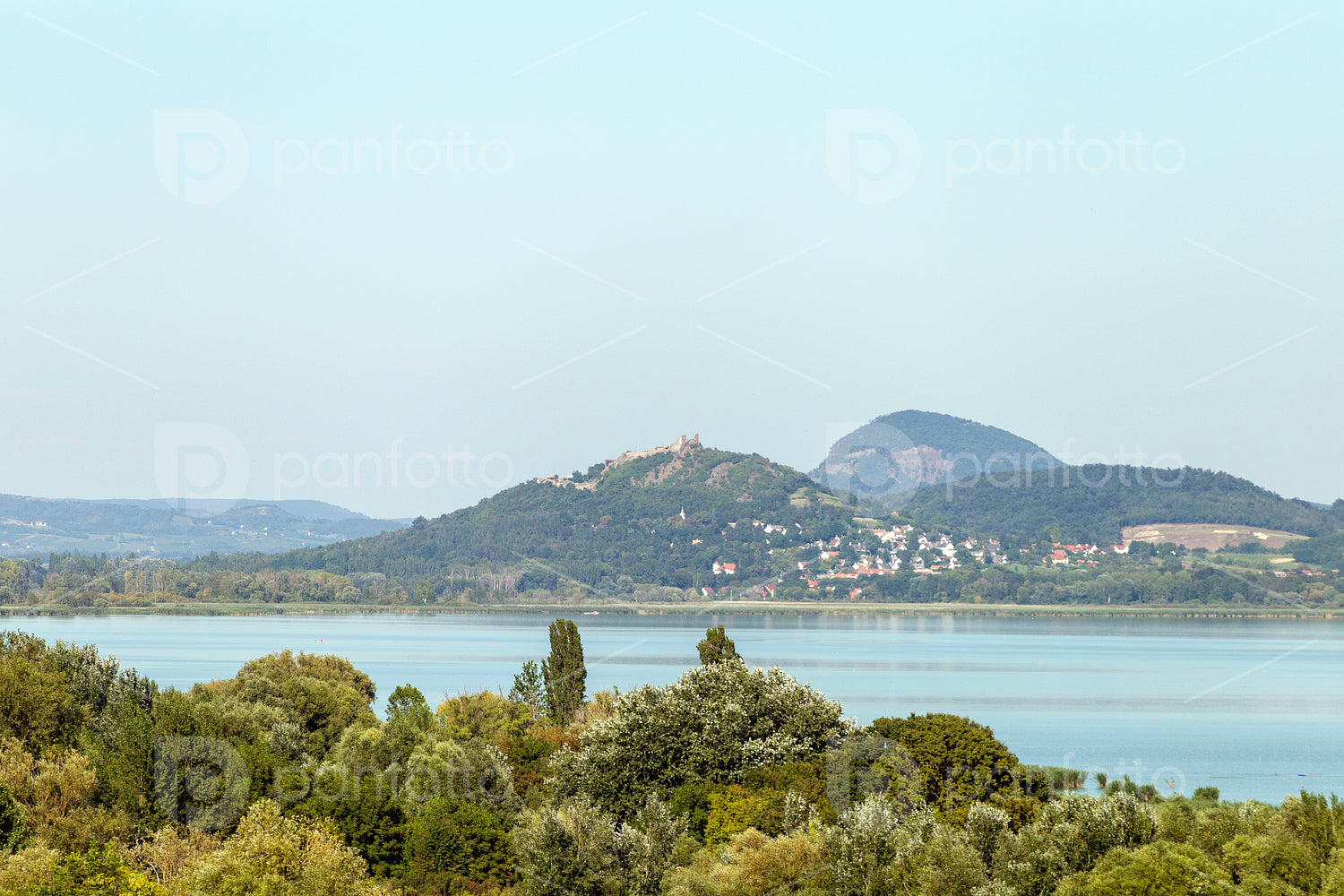 Lake Balaton with the Badacsony mountain in the background.
