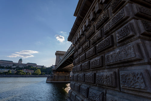 The famous Chain bridge in Budapest on a sunny afternoon.