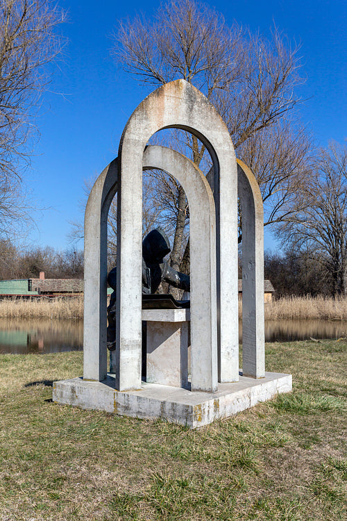 Statue of Anonymus at the Ópusztaszer National Heritage Park