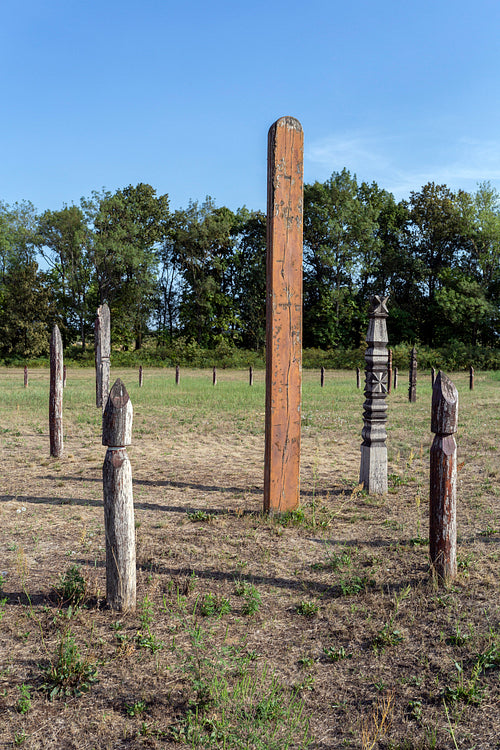 Wooden grave markers in in Karos