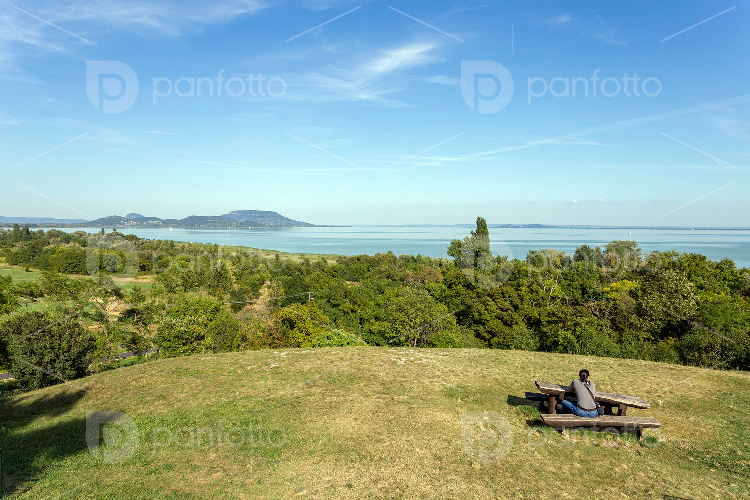 Lake Balaton with the Badacsony mountain in the background.