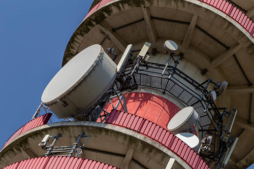 Close up shot of a telecommunication tower in Győr