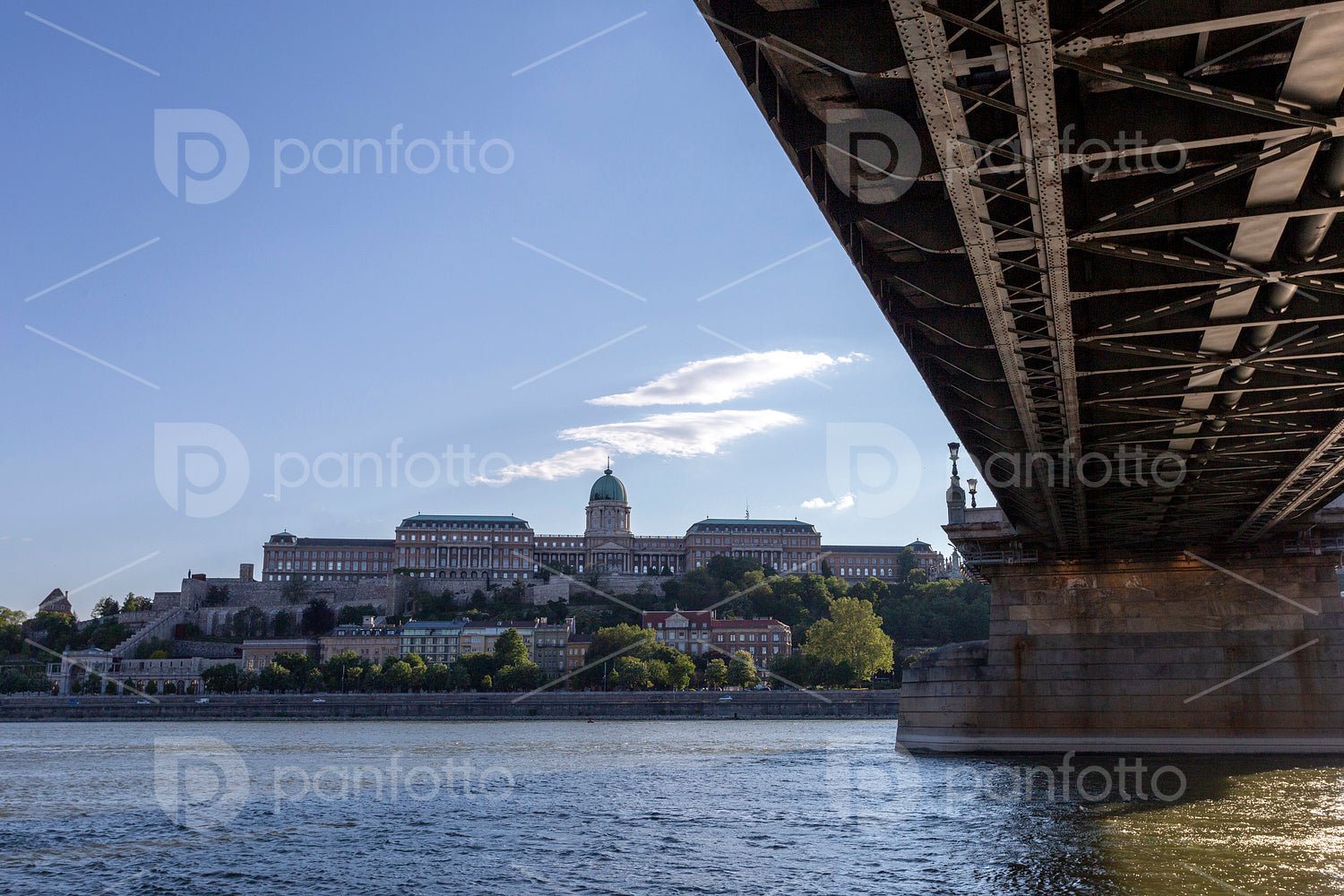 The famous Chain bridge in Budapest on a sunny afternoon.