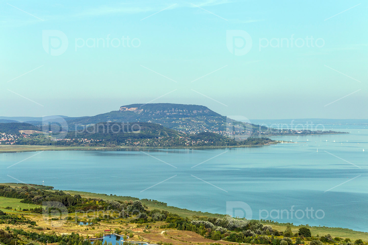 Lake Balaton with the Badacsony mountain in the background.
