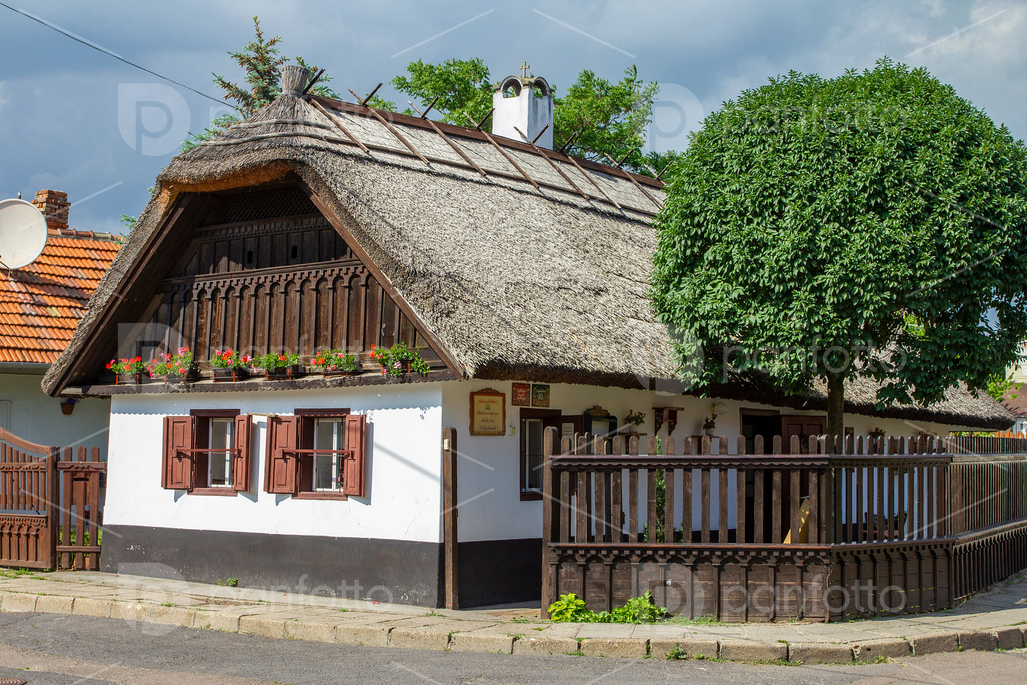 Traditional Matyo houses in Mezokovesd, Hungary.