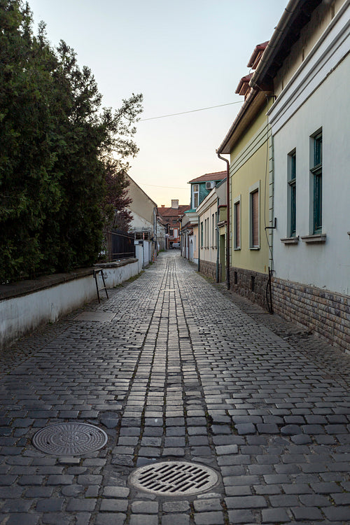 Cobblestone street in Eger, Hungary