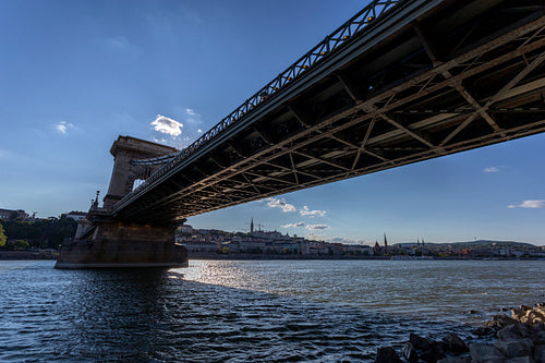 The famous Chain bridge in Budapest on a sunny afternoon.