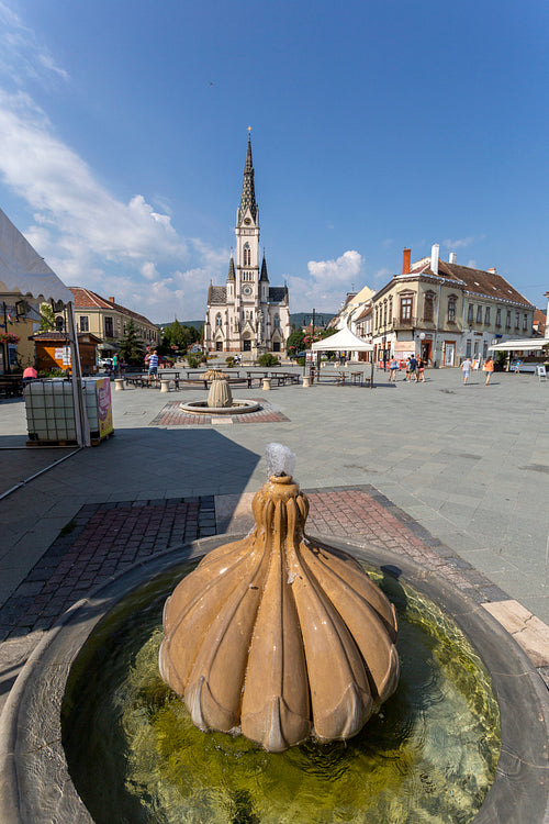 Fountain on the main square of Koszeg, Hungary