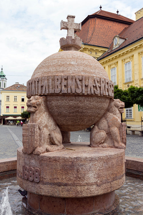 Orb and cross statue in Szekesfehervar, Hungary