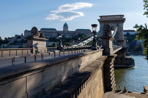 The famous Chain bridge in Budapest on a sunny afternoon.