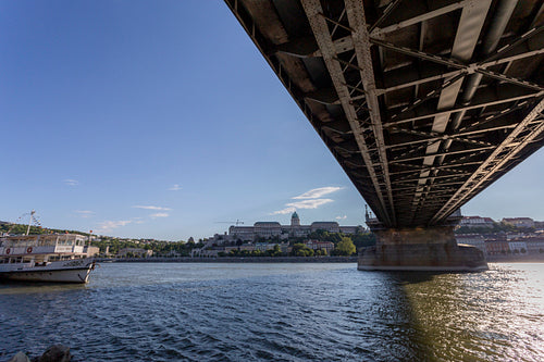 The famous Chain bridge in Budapest on a sunny afternoon.