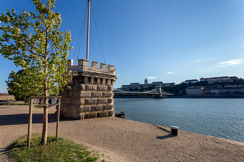 The famous Chain bridge in Budapest on a sunny afternoon.