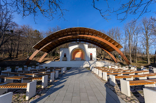 Outdoor altar of the Basilica of Mariagyud in Hungary on a sunny