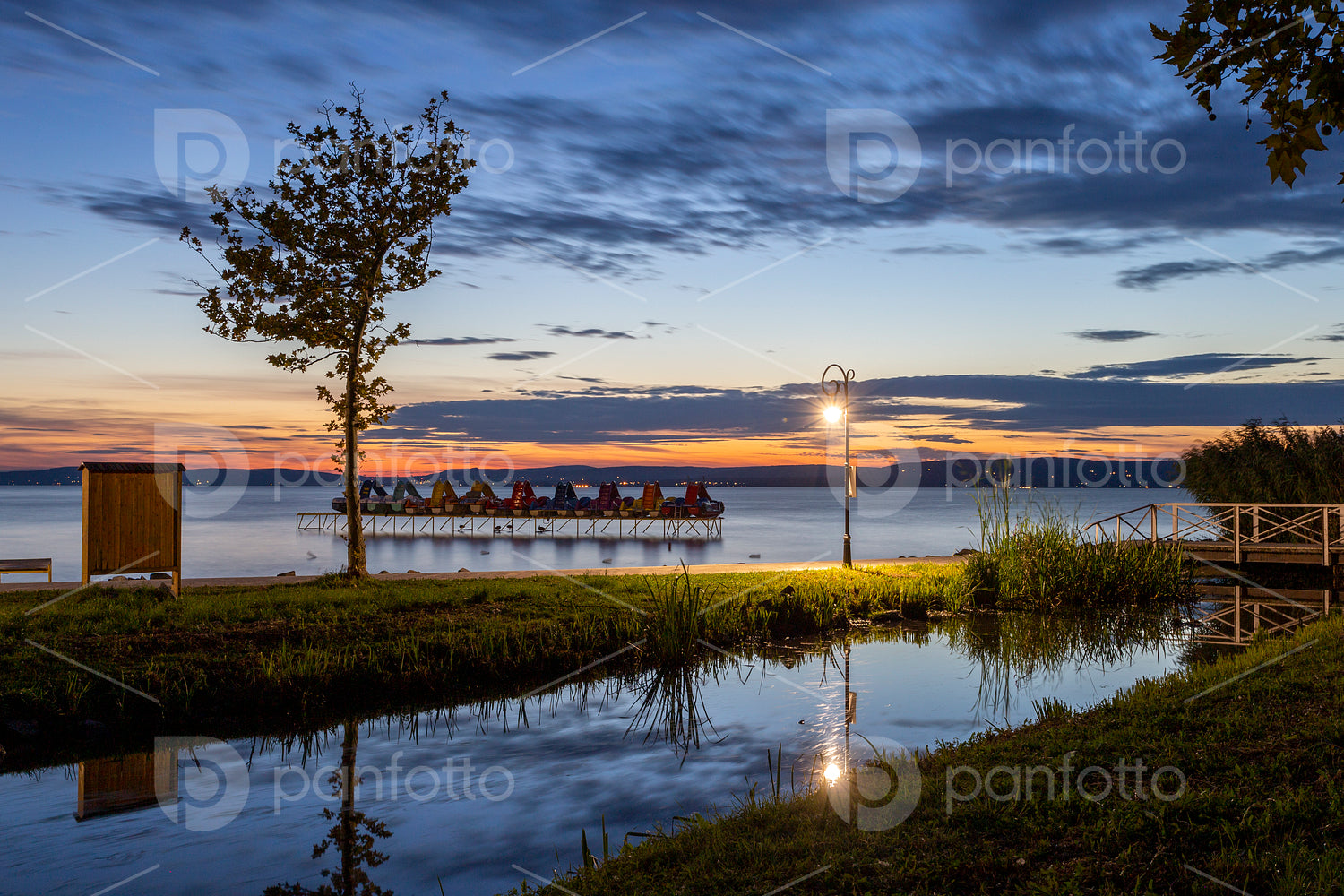 Sunset at lake Balaton in Balatonfoldvar, Hungary.