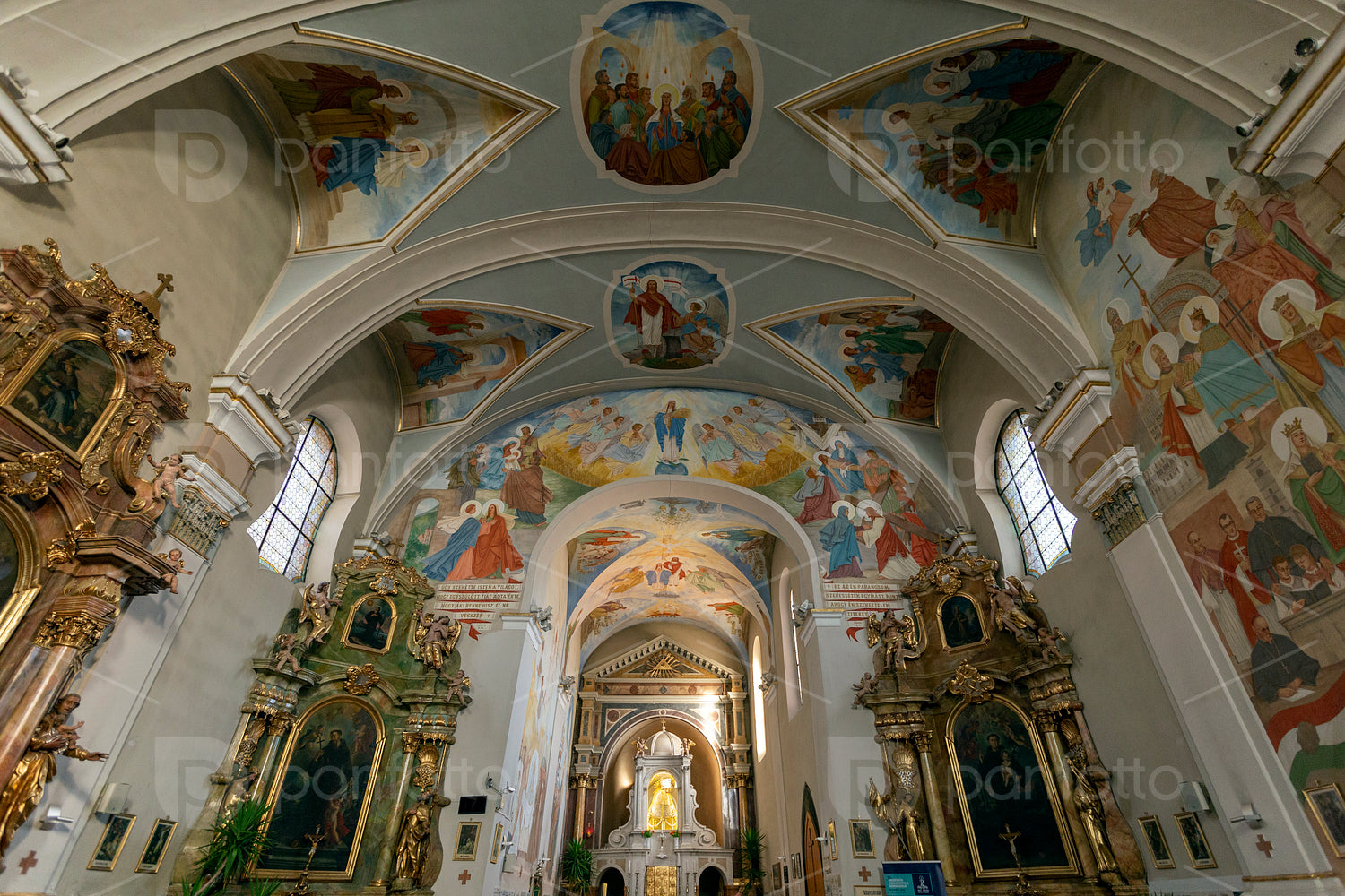 Murals on the ceiling of the Basilica of Mariagyud in Hungary.