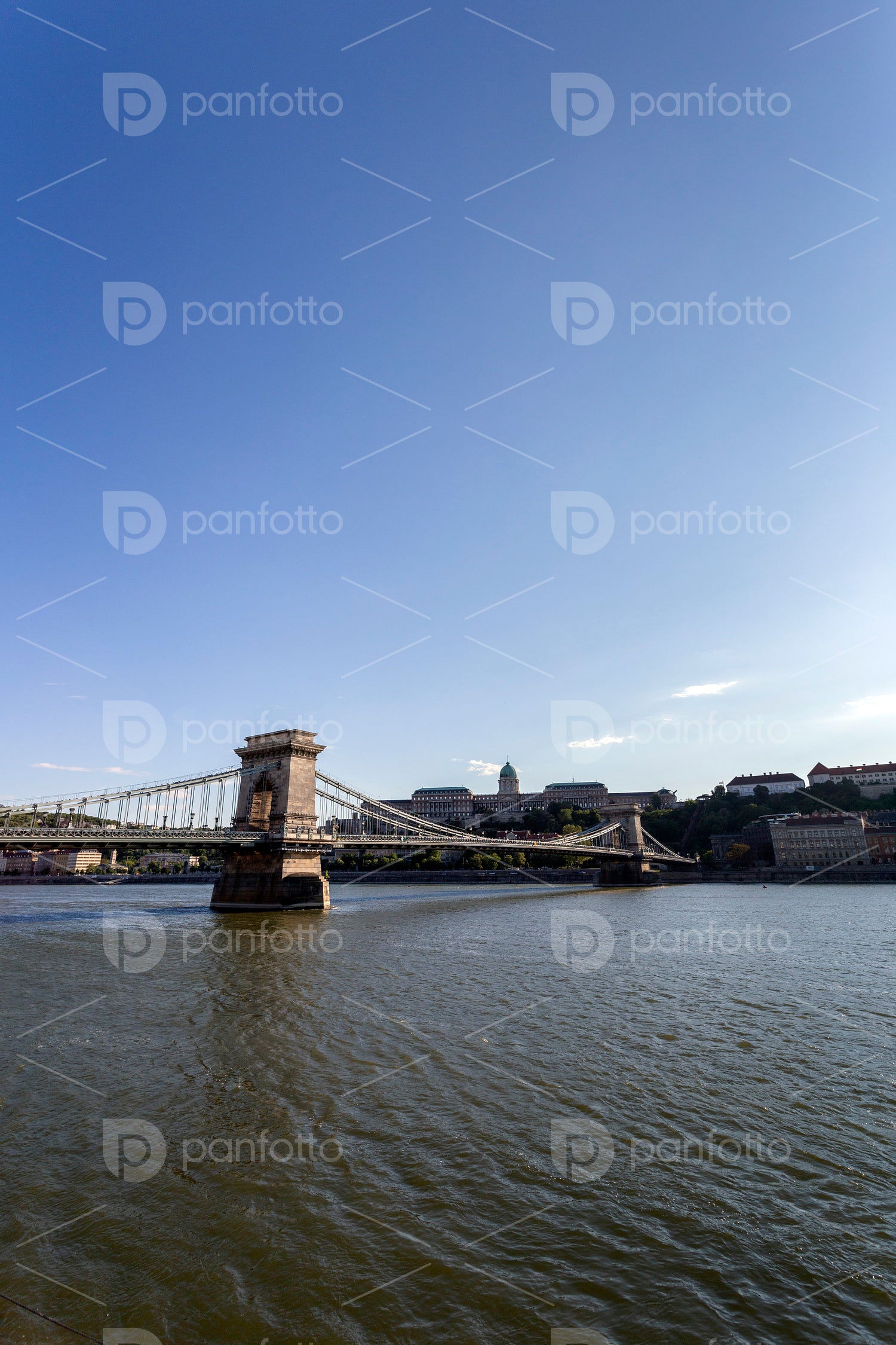 The famous Chain bridge in Budapest on a sunny afternoon.