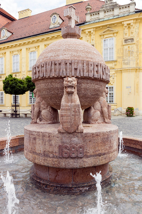Orb and cross statue in Szekesfehervar, Hungary