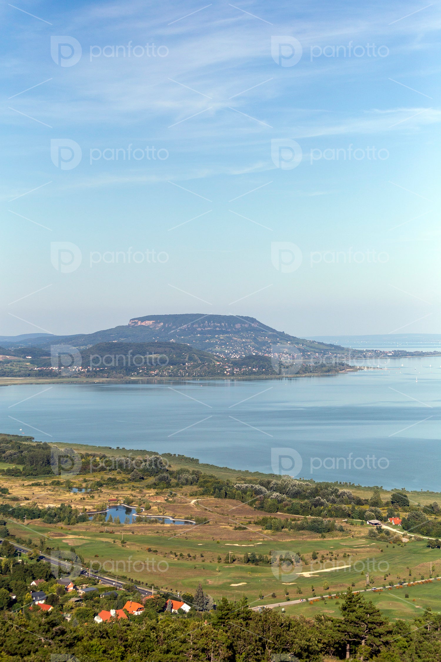 Lake Balaton with the Badacsony mountain in the background.
