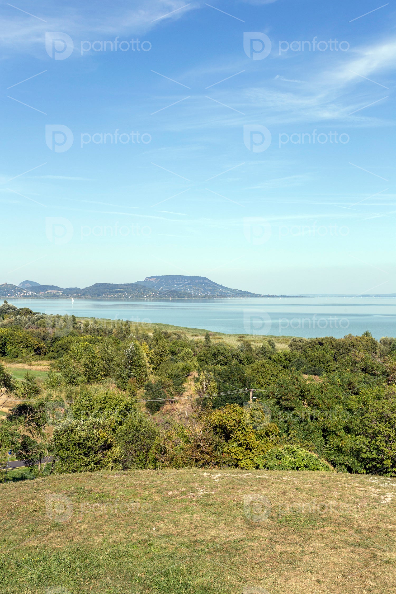 Lake Balaton with the Badacsony mountain in the background.
