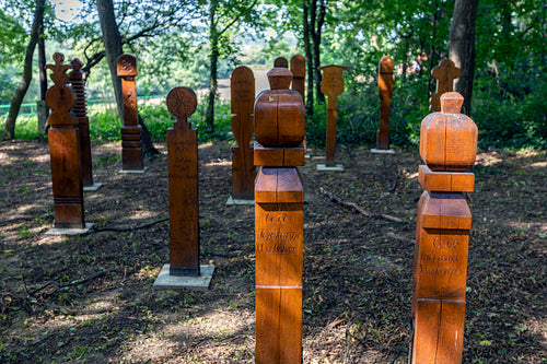 The garden of wooden grave posts