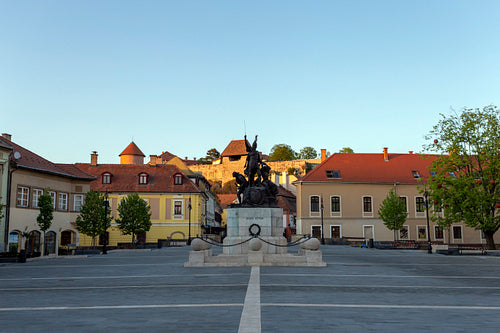 Dobo square in Eger, Hungary on a spring evening