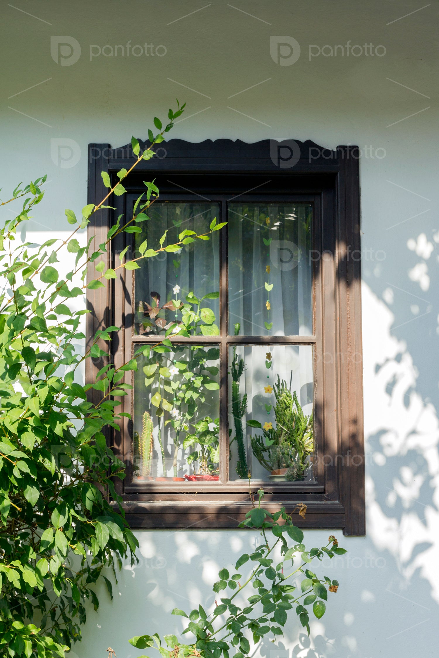 Village house window in Hollókő