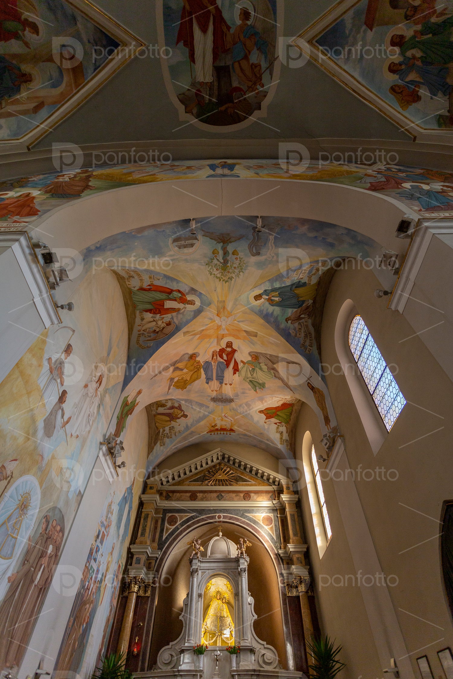 Murals on the ceiling of the Basilica of Mariagyud in Hungary.