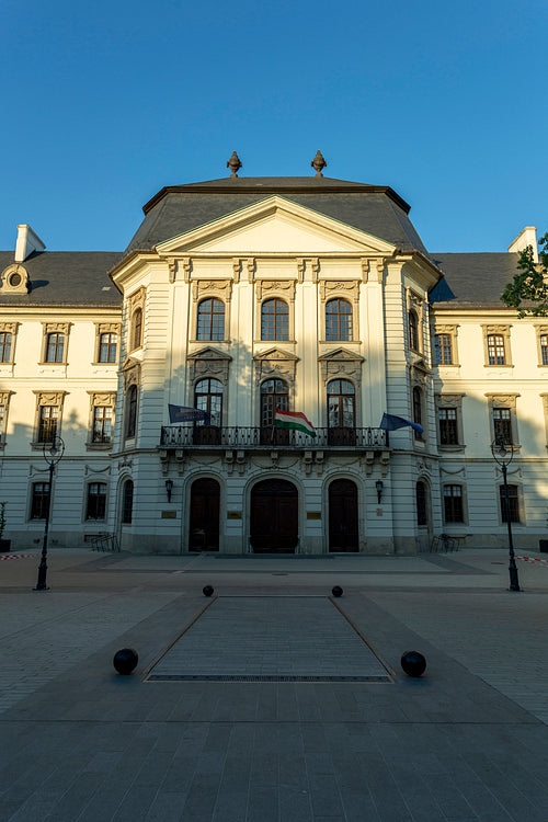 Entrance of the Esterhazy University in Eger, Hungary.