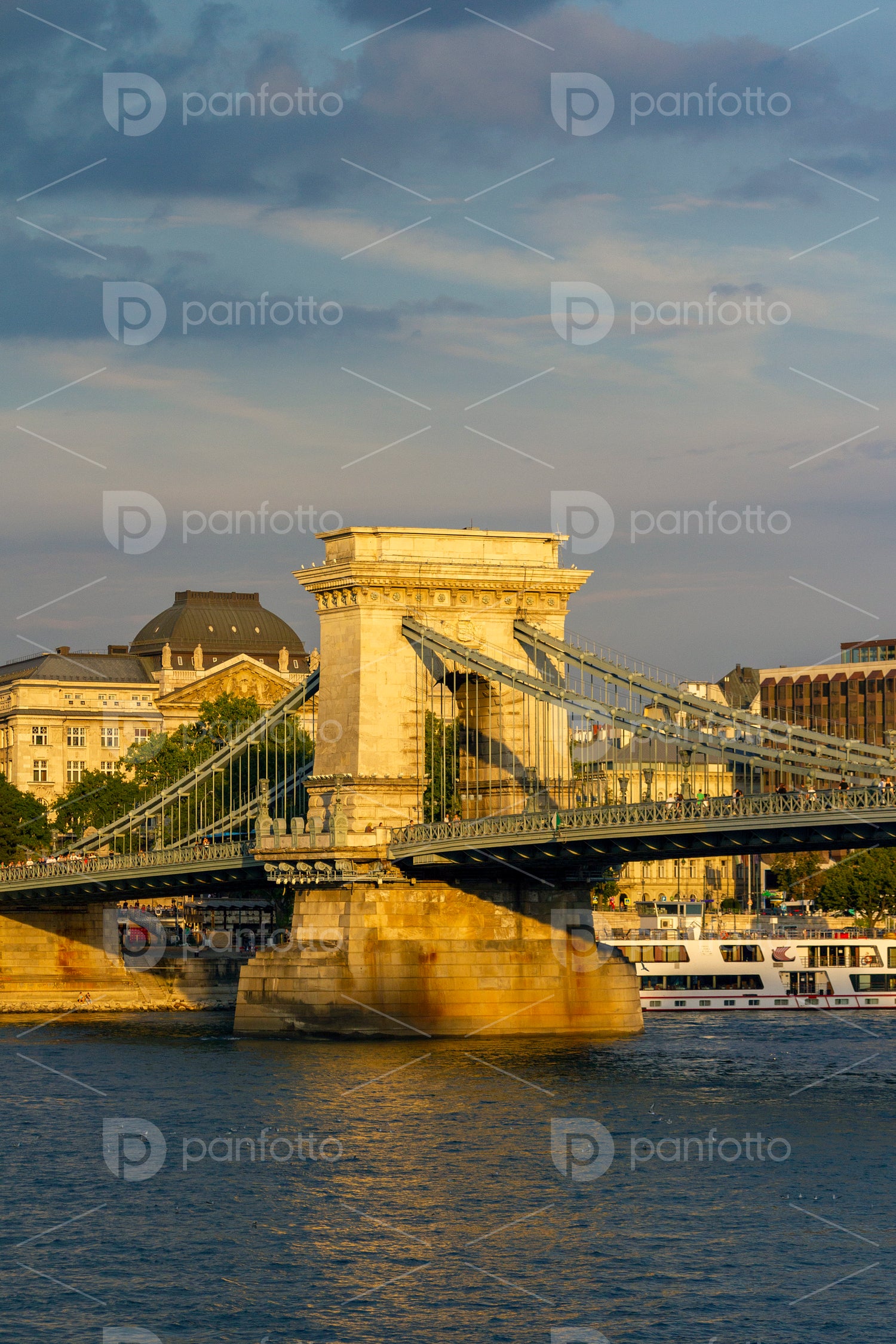 The famous Chain bridge in Budapest on a sunny afternoon.