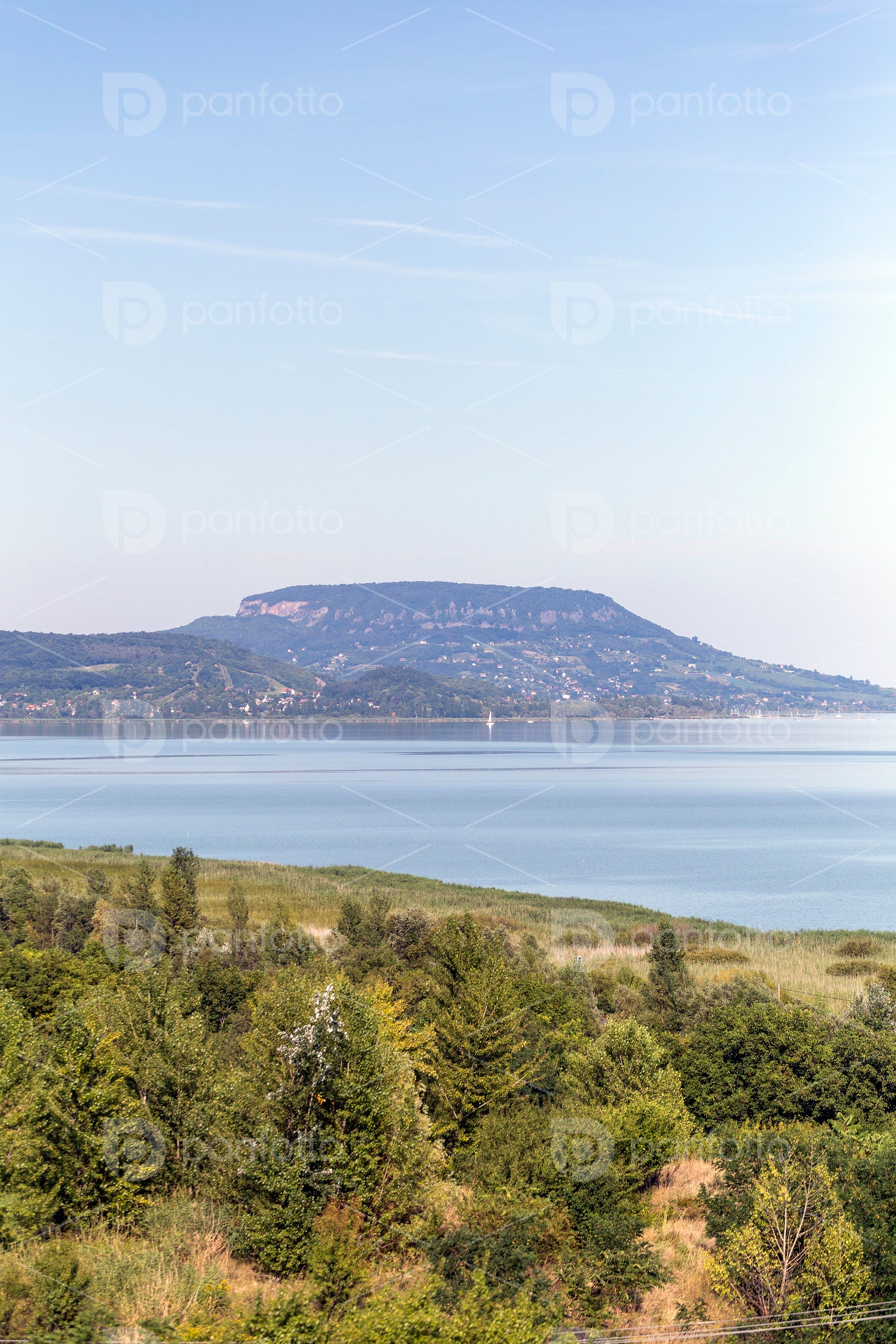 Lake Balaton with the Badacsony mountain in the background.
