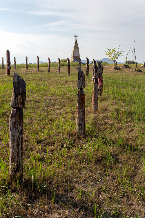 Wooden grave markers in in Karos
