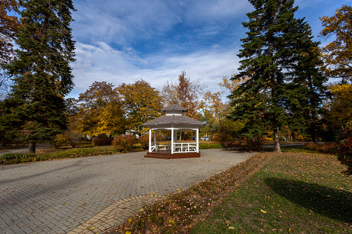 Small pavilon in Gyula on a sunny autumn day