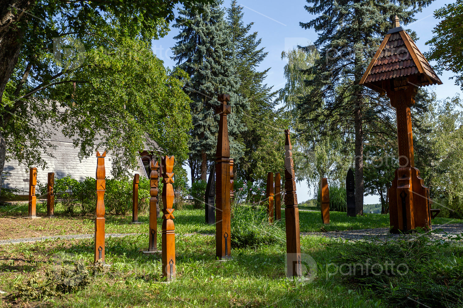 The garden of wooden grave posts