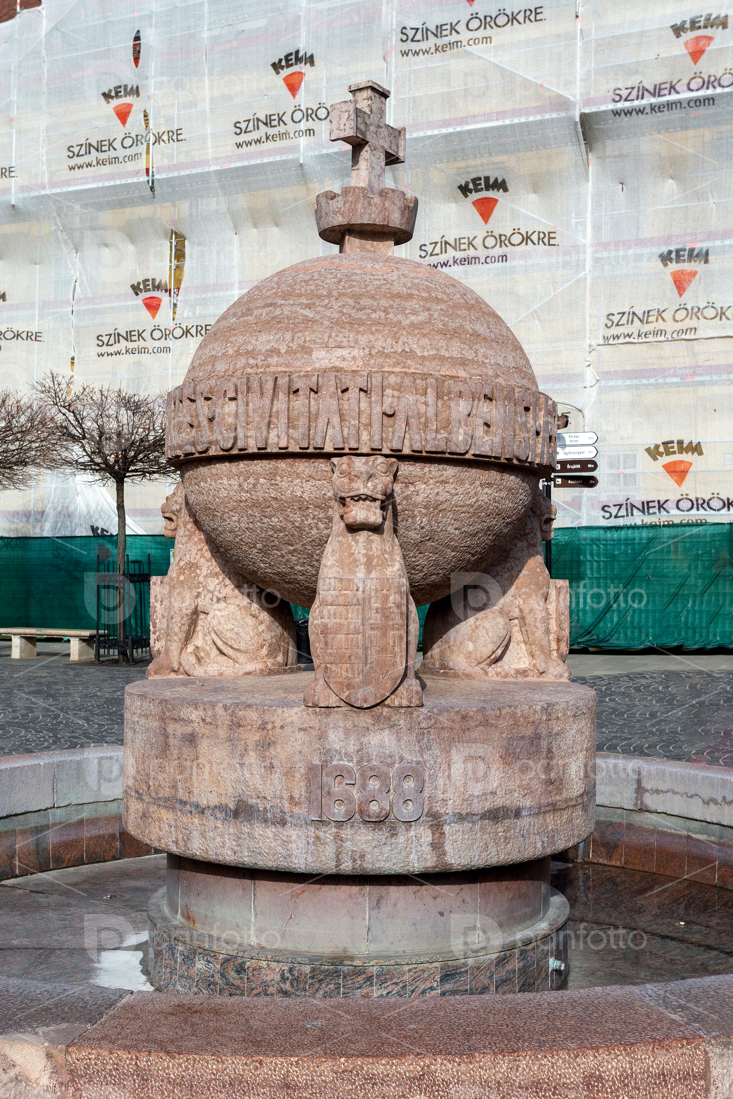 Orb and cross statue as a national memorial in Szekesfehervar, H