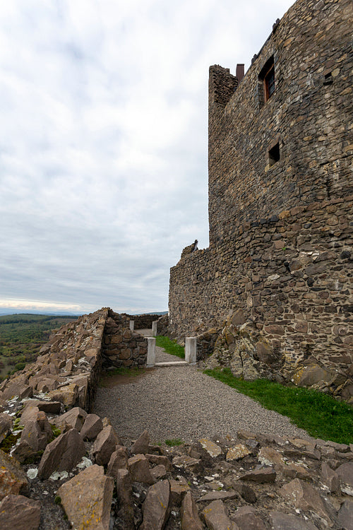 Hollókő castle on a cloudy autumn day