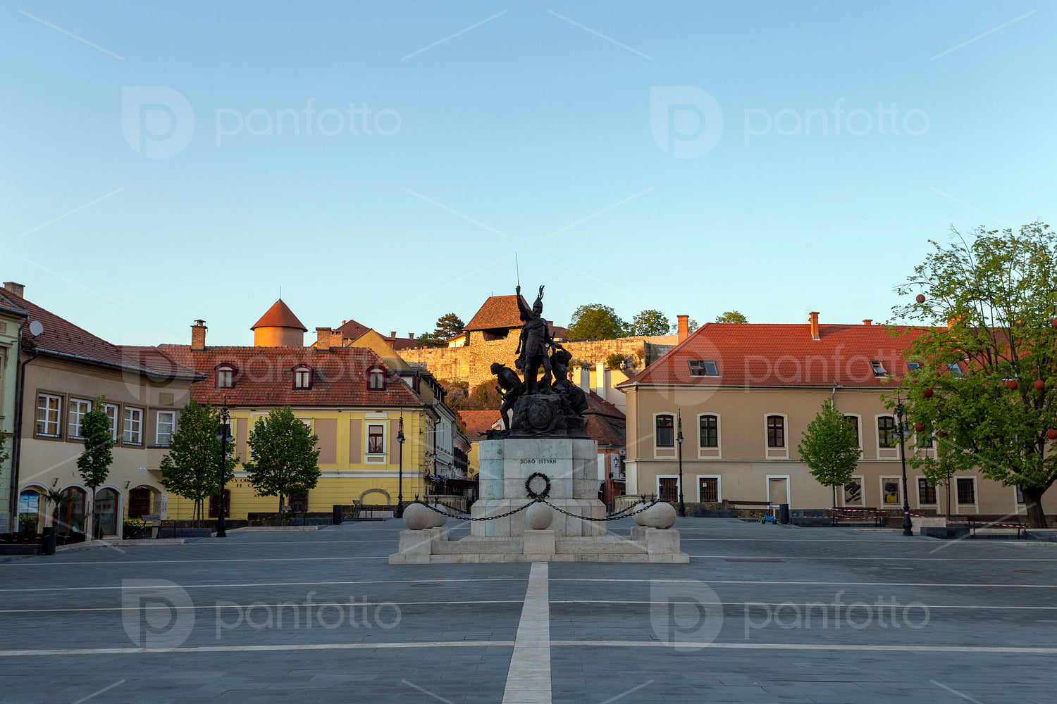 Dobo square in Eger, Hungary on a spring evening