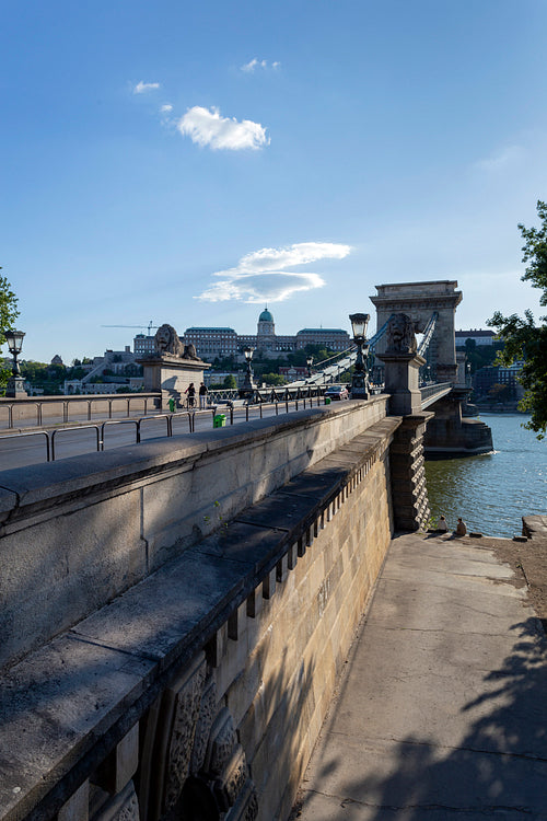 The famous Chain bridge in Budapest on a sunny afternoon.