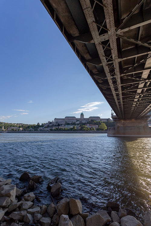 The famous Chain bridge in Budapest on a sunny afternoon.