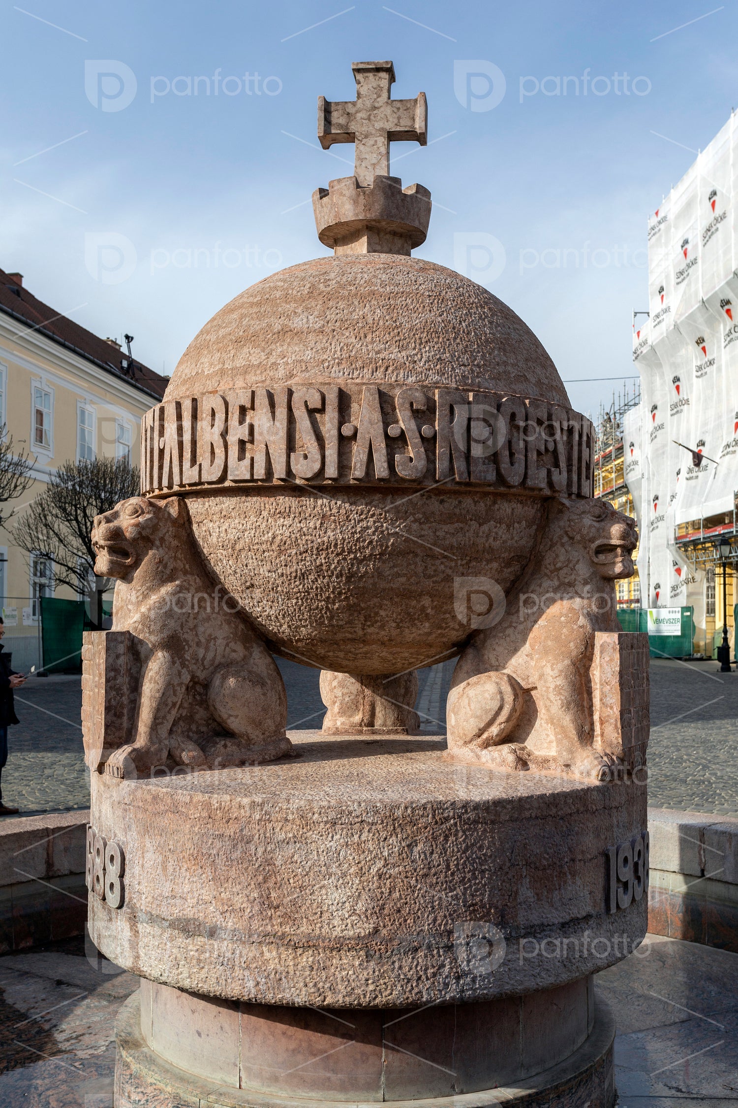 Orb and cross statue as a national memorial in Szekesfehervar, H