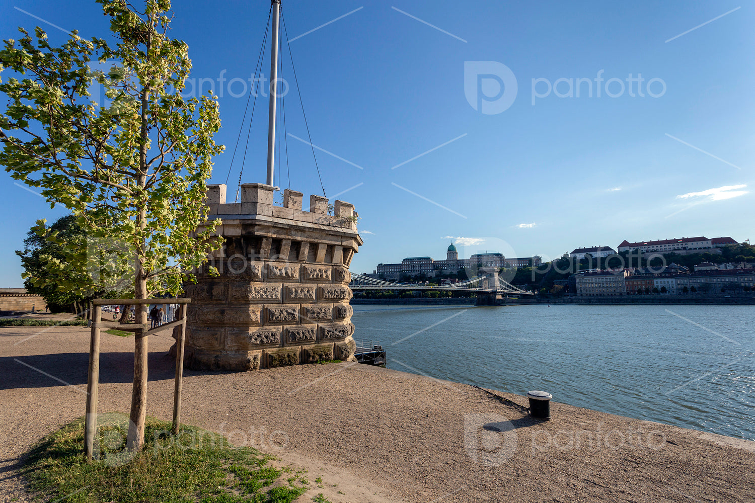 The famous Chain bridge in Budapest on a sunny afternoon.